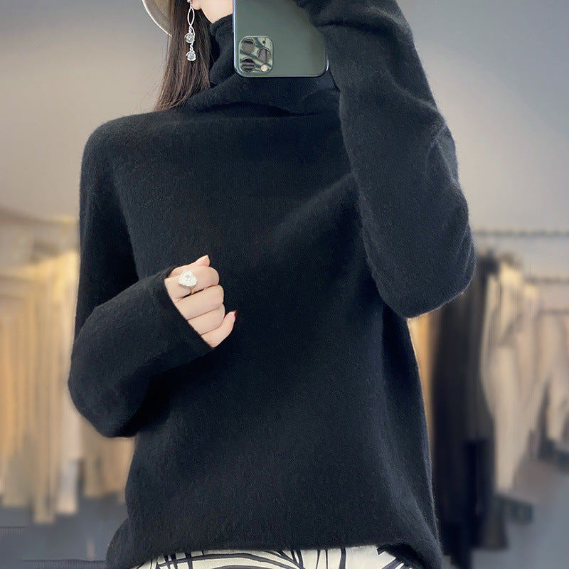 Women's Soft Fine Knit Roll Neck Sweater with Cashmere-Like Feel and Extended Cuffs Mune Fashion