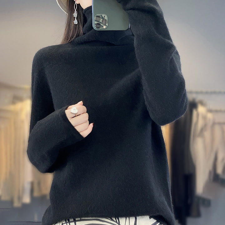 Women's Soft Fine Knit Roll Neck Sweater with Cashmere-Like Feel and Extended Cuffs Mune Fashion