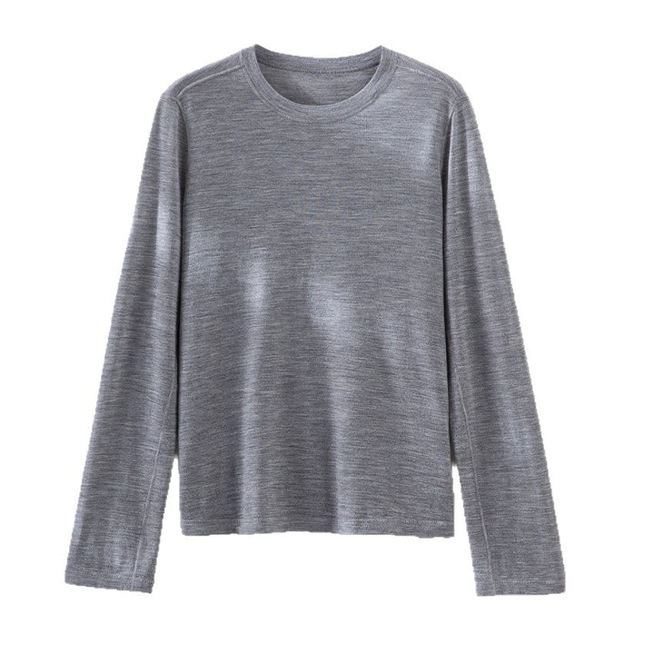 Women Fine Long Sleeve Fine Knit Shirt with Round Neckline and Straight Silhouette Mune Fashion