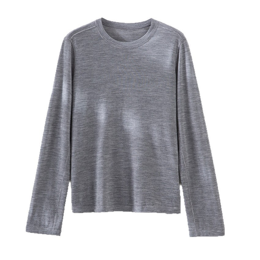 Women Fine Knit Long Sleeve Shirt with Round Neckline and Light Jersey Quality Mune Fashion