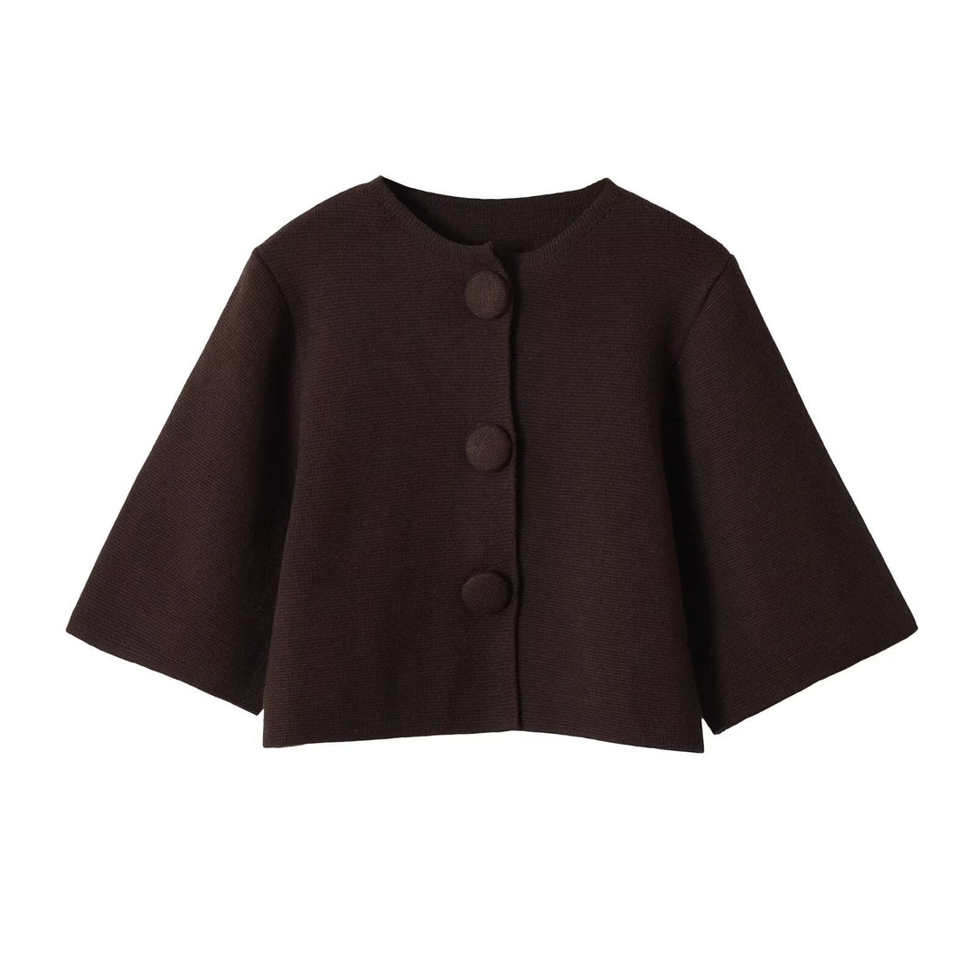 Women's short cape cardigan with dropped shoulders and covered decorative buttons Mune Fashion