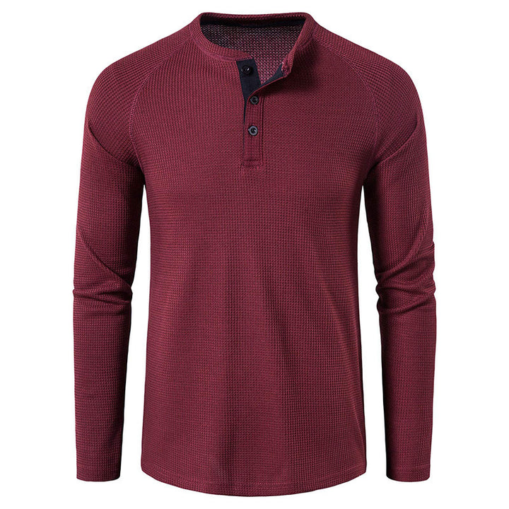 Men's structured henley long-sleeve shirt with waffle texture, half-button placket, and raglan sleeves Mune Fashion