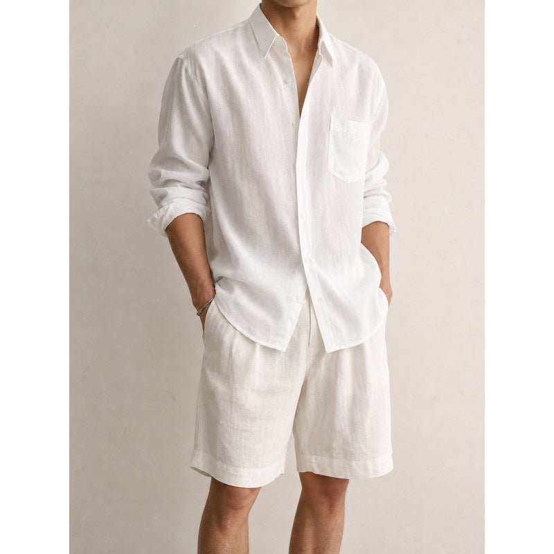 Men's Lightweight Linen-Cotton Shirt with Chest Pocket and Relaxed Fit Mune Fashion