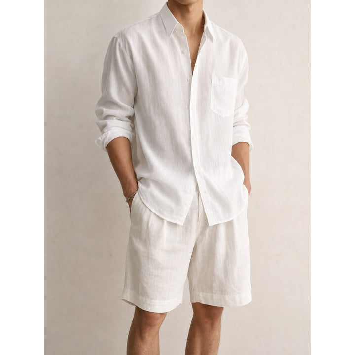 Men's Lightweight Linen-Cotton Shirt with Chest Pocket and Relaxed Fit Mune Fashion