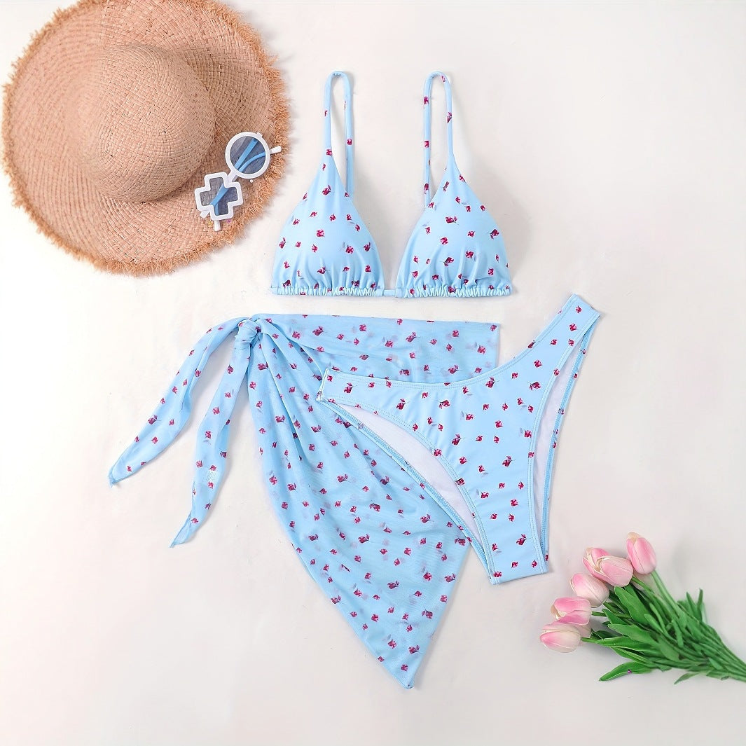 Women's Triangle Bikini with Floral Wrap Skirt Mune Fashion