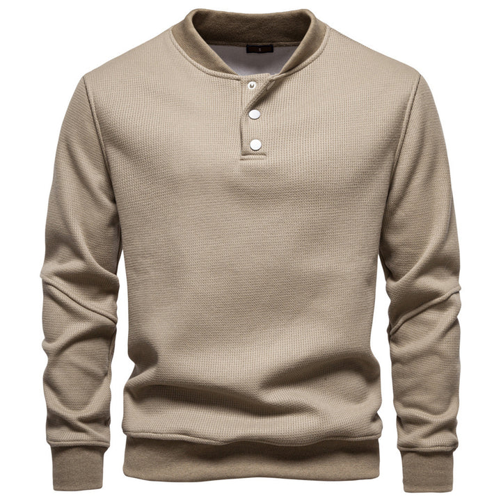 Men's waffle texture Henley pullover with short snap button closure and ribbed cuffs Mune Fashion