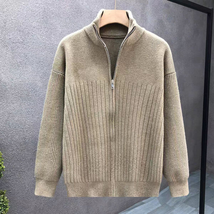 Men's Oversized Fine Knit Sweater with Half Zipper and Distinctive Ribbed Texture Mune Fashion