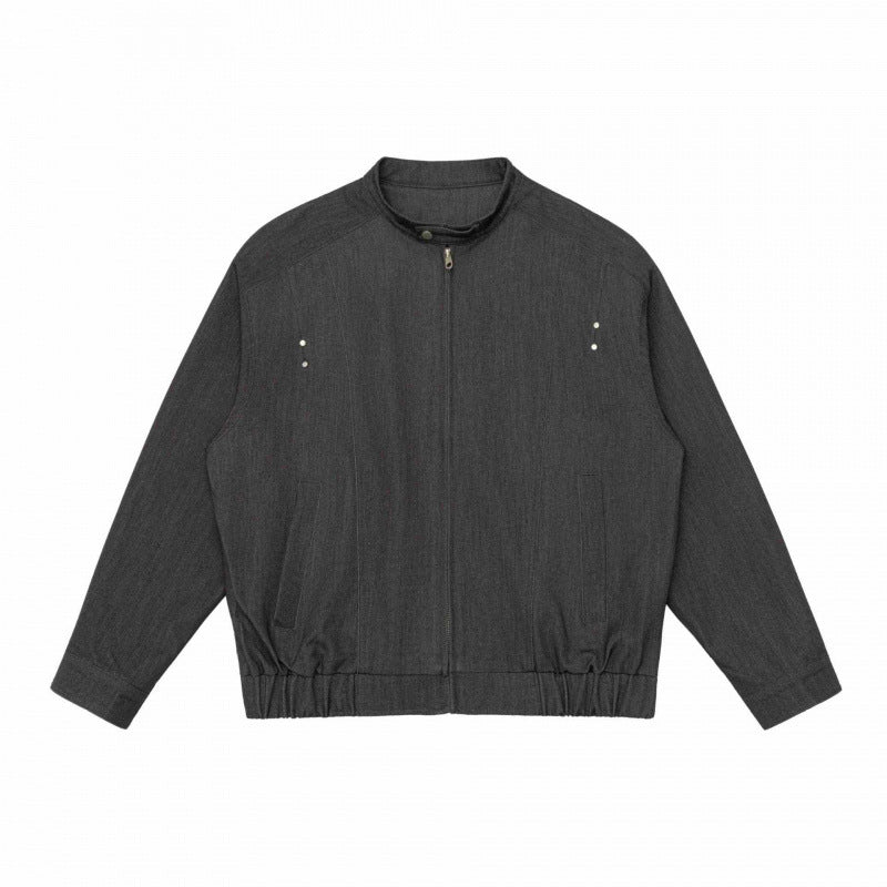 Unisex short jacket in overshirt style with standing collar, zipper, and elastic hem Mune Fashion