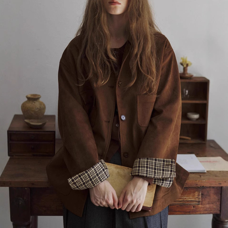 Women Elegant Suede Jacket Mune Fashion
