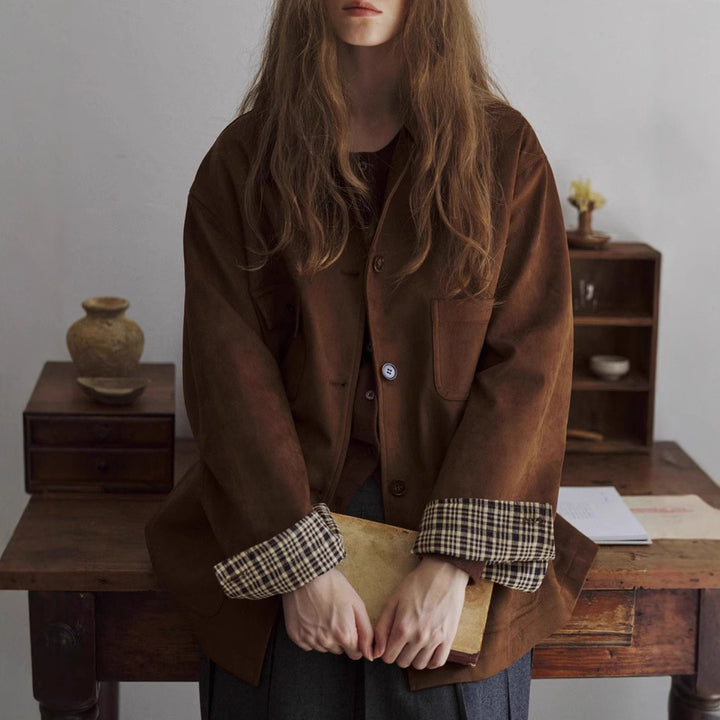 Women Elegant Suede Jacket Mune Fashion