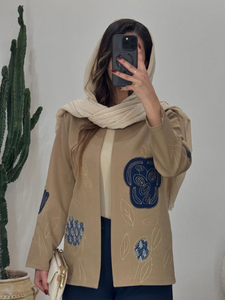 Women open cardigan blazer with floral embroidery & appliqués Mune Fashion