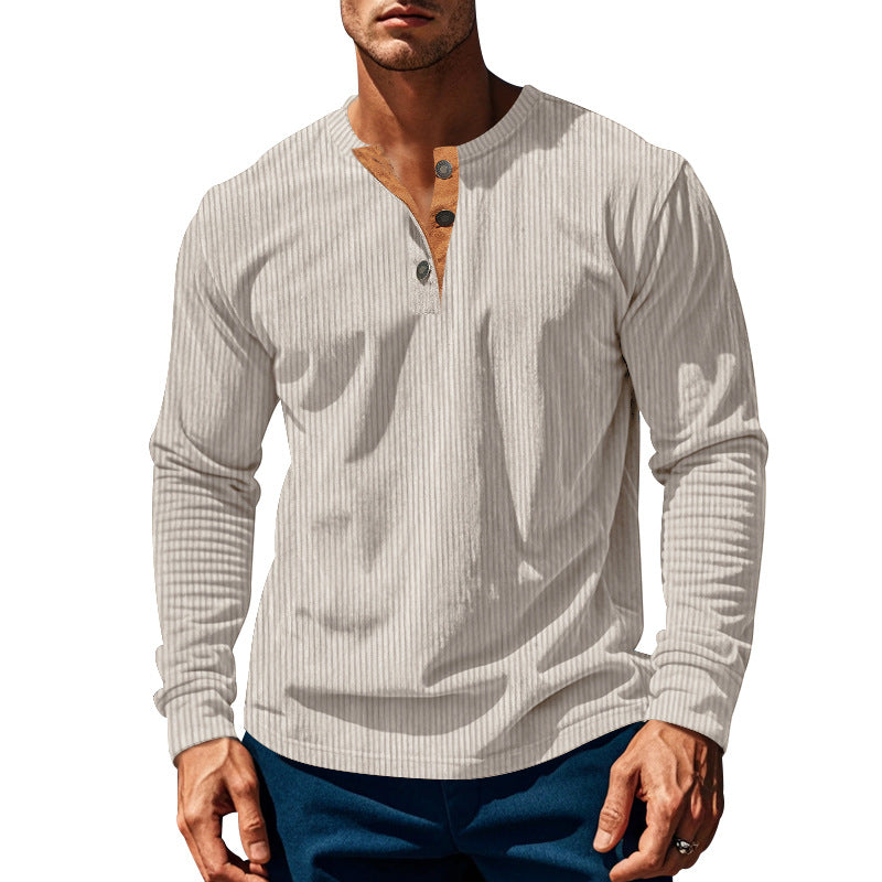 Men's ribbed Henley long sleeve with stand-up collar, hidden button placket and relaxed fit Mune Fashion