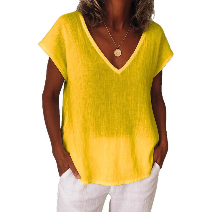 Women's Lightweight V-Neck Top Made of Linen Mune Fashion