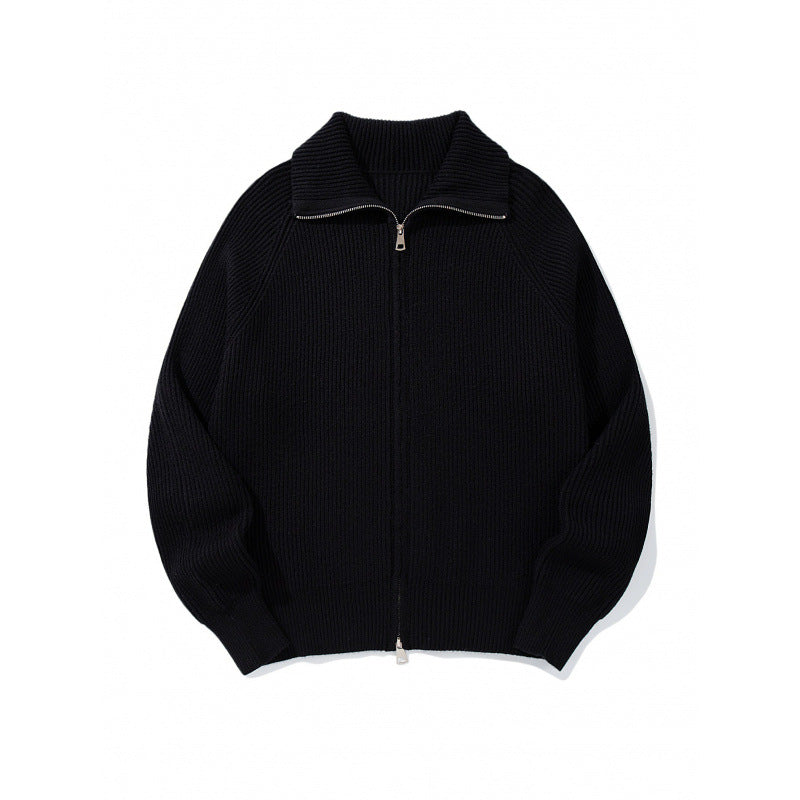 Unisex Ribbed Zip Cardigan with Stand-Up Collar, Raglan Sleeves and Two-Way Zipper Mune Fashion