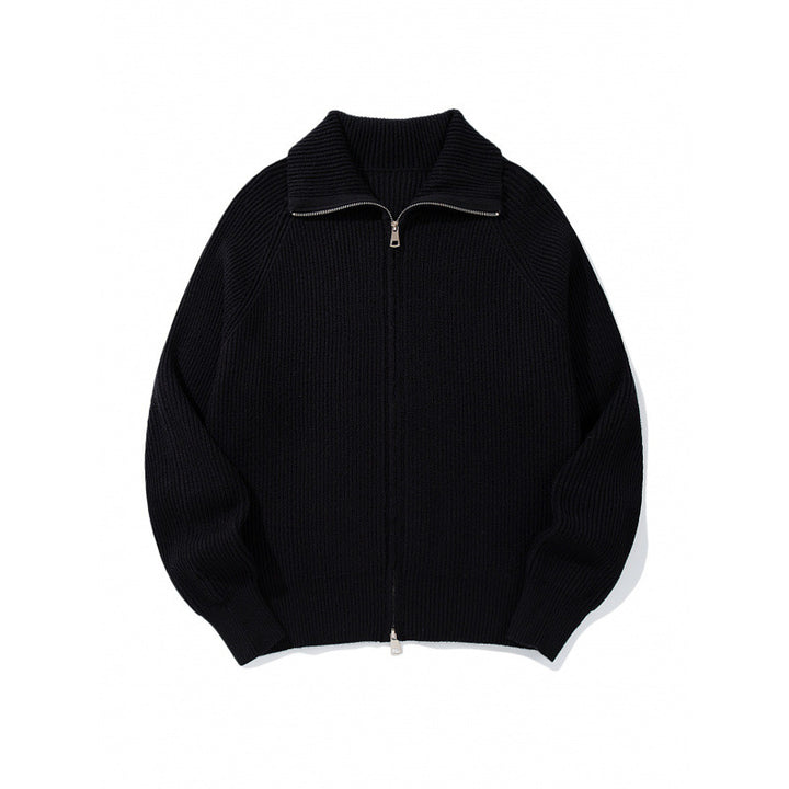 Unisex Ribbed Zip Cardigan with Stand-Up Collar, Raglan Sleeves and Two-Way Zipper Mune Fashion