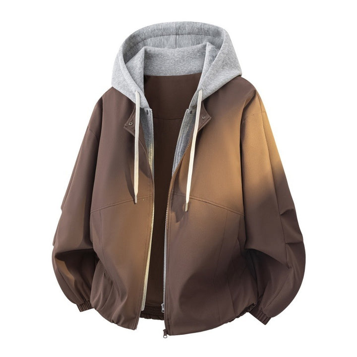 Men's Oversize Layered Look Bomber Jacket with Contrasting Hooded Inner Jacket and Elastic Hem Mune Fashion