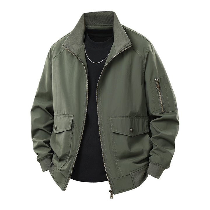 Men's Wind and Water Resistant Urban Bomber Jacket with Stand Collar and Multiple Pockets Mune Fashion