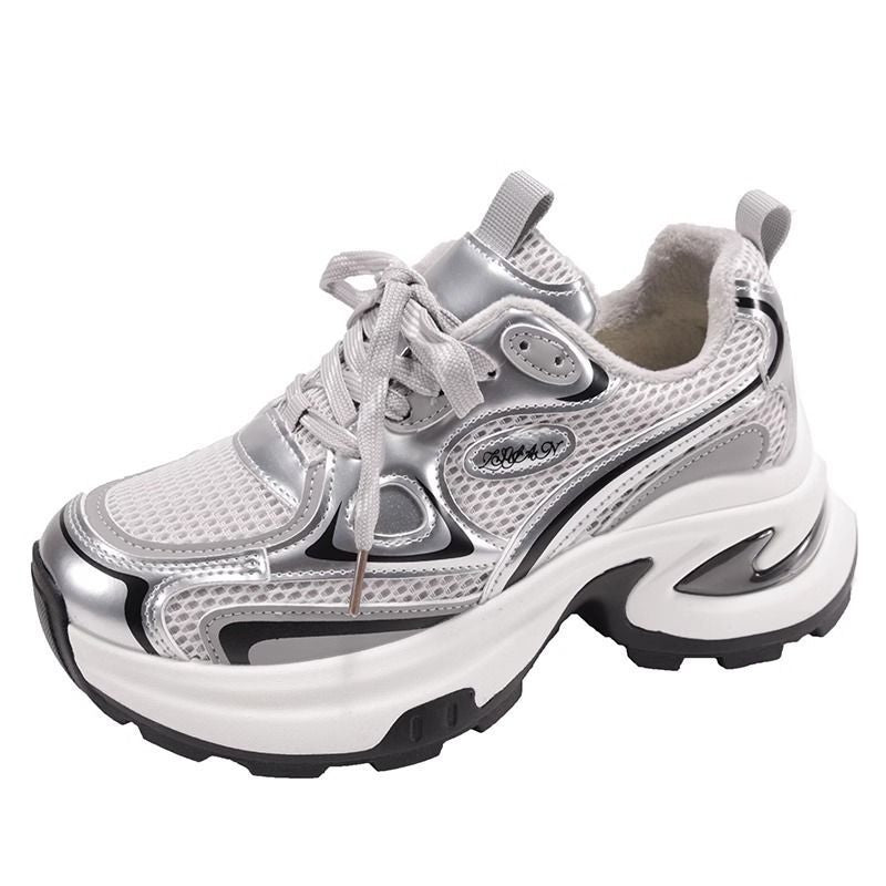 Ladies Sculptural Platform Sneakers with Multi-Layer Mesh and PU Mix Mune Fashion