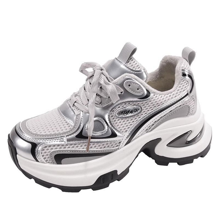Ladies Sculptural Platform Sneakers with Multi-Layer Mesh and PU Mix Mune Fashion