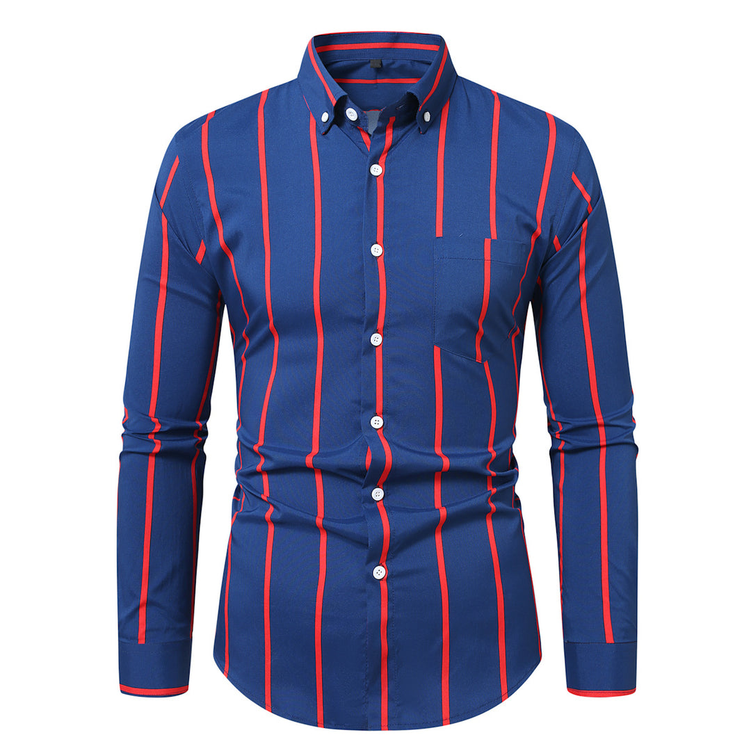 Men's fitted long sleeve shirt with vertical stripe pattern and button-down collar Mune Fashion