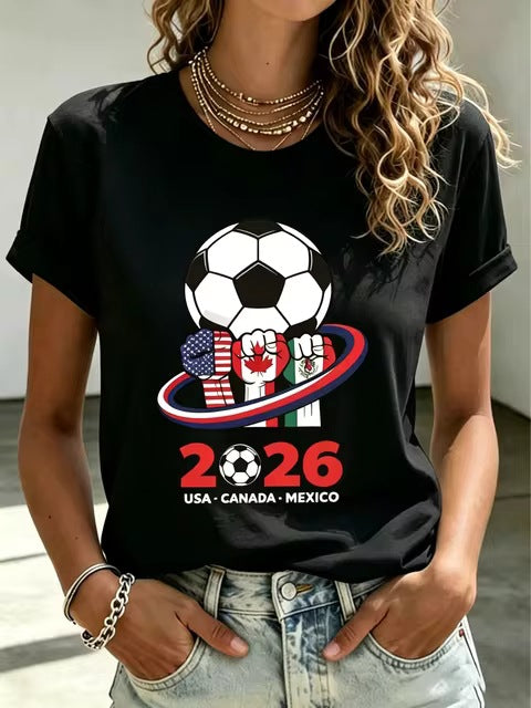 Ladies casual fan t-shirt with football world cup motif and country flags print Mune Fashion