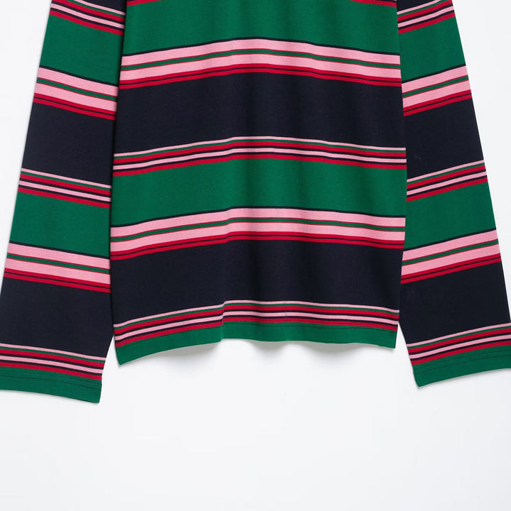 Women Oversize Rugby Polo Shirt with White Kent Collar and Wide Horizontal Stripes Mune Fashion