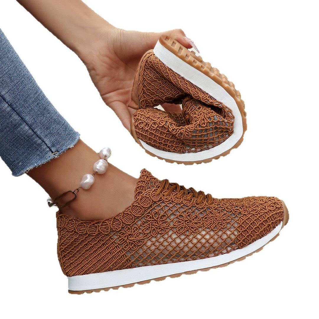 Women's nan breathable knit run sneakers with crocheted upper material, padded comfort insole, and non-slip rubber outsole Mune Fashion