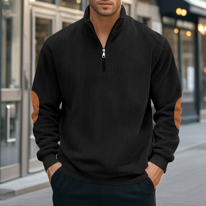 Men's nan Troyer half-fleece pullover with ribbed structure, elastic cuffs, and contrast elbow patches Mune Fashion