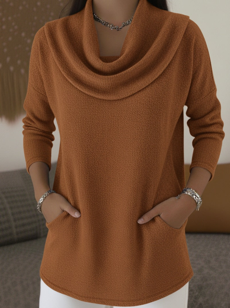 Women's Cozy Fine Knit Sweater with Shawl Collar and Pockets Mune Fashion
