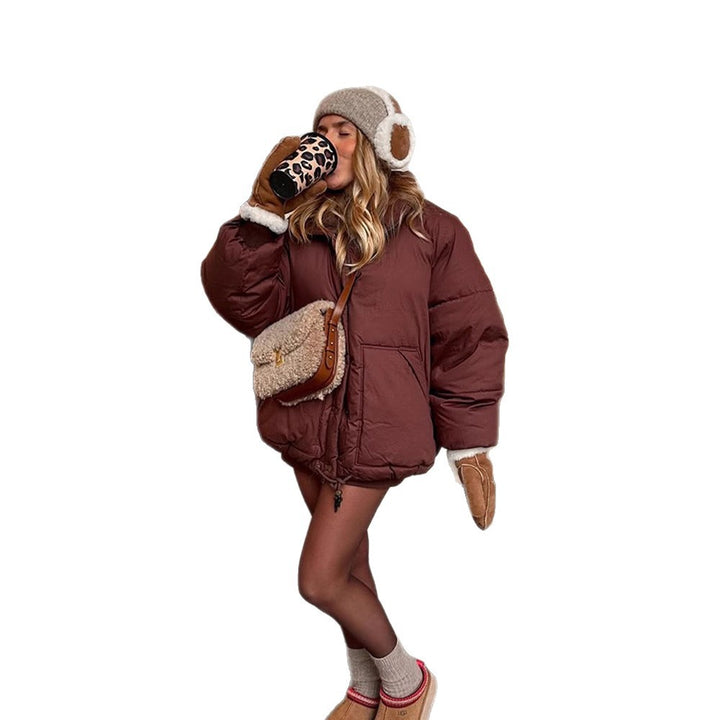 Women's short padded oversized quilted jacket with drawstring and windproof lining Mune Fashion