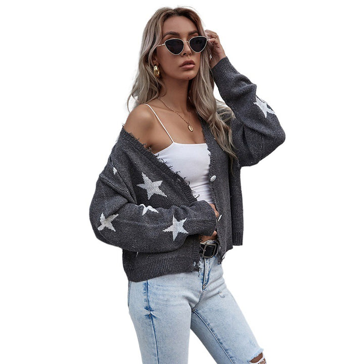 Women Casual Cardigan with Star Print and Button Details Mune Fashion