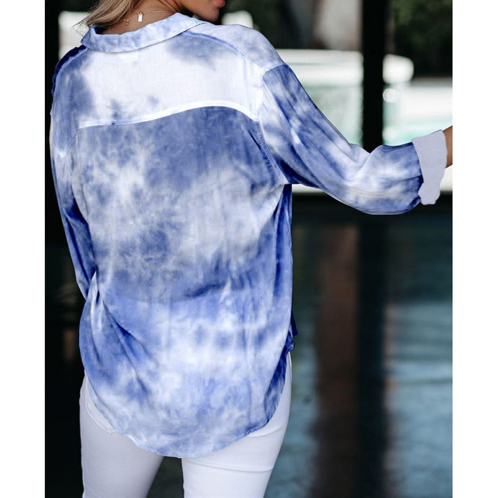 Women's Loose Tie-Dye Button-Up Top with Chest Pocket and Roll-Up Sleeves Mune Fashion