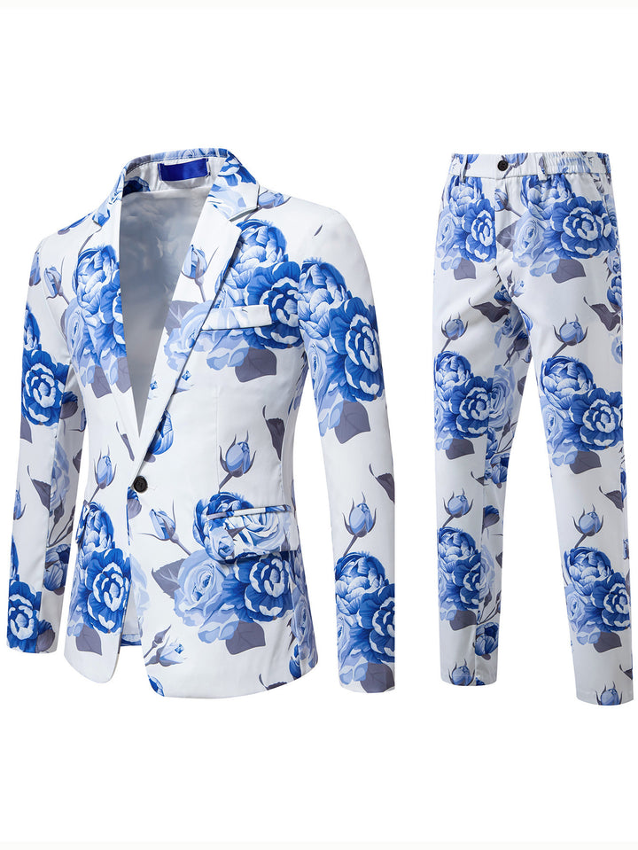 Ladies two-piece suit set with floral all-over print look, tailored blazer and slim trousers Mune Fashion