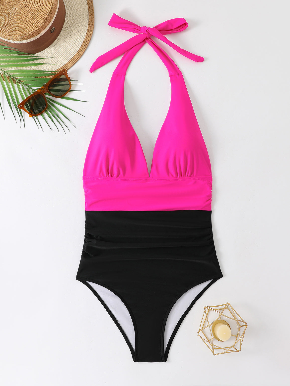 Ladies One-Piece Swimsuit with Deep V-Neck and High Waistband Mune Fashion