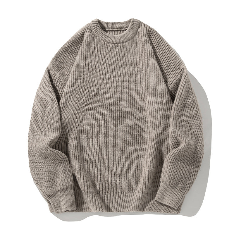 Unisex chunky knit round neck pullover with drop shoulder and distinctive ribbed texture Mune Fashion