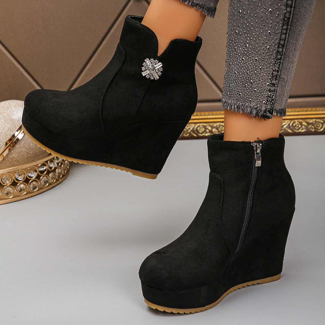 Women's Wedge Ankle Boots with Glamorous Decorations Mune Fashion