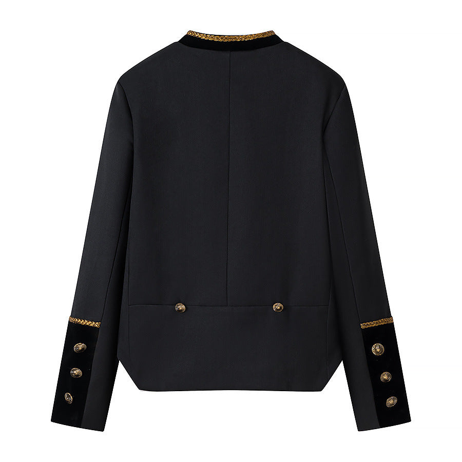 Women's military-inspired short jacket with gold decorative trimmings Mune Fashion