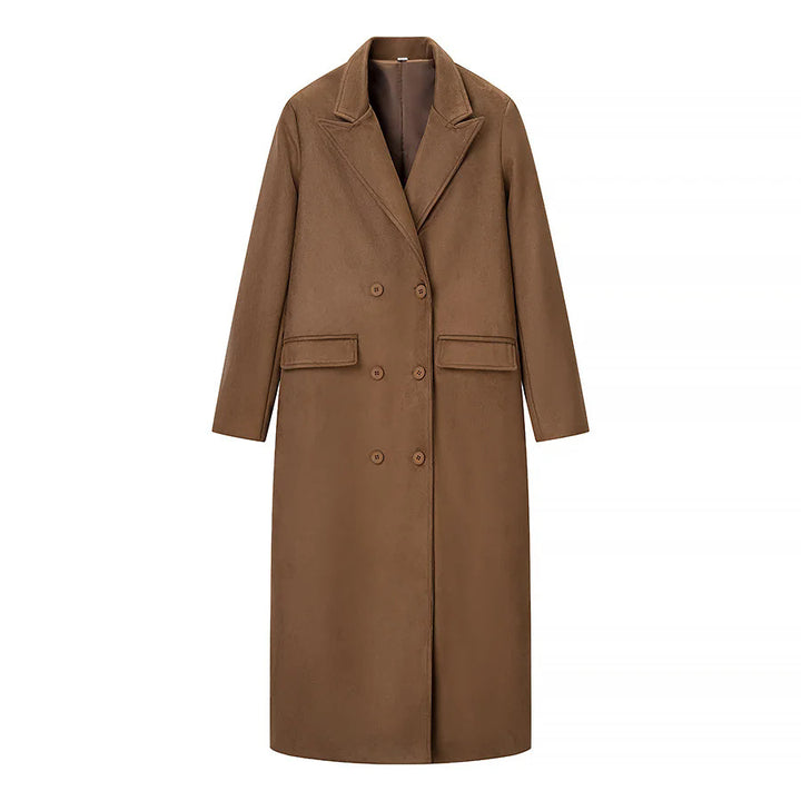 Women's tailored double-breasted coat in velour look with shawl collar and patch pockets Mune Fashion