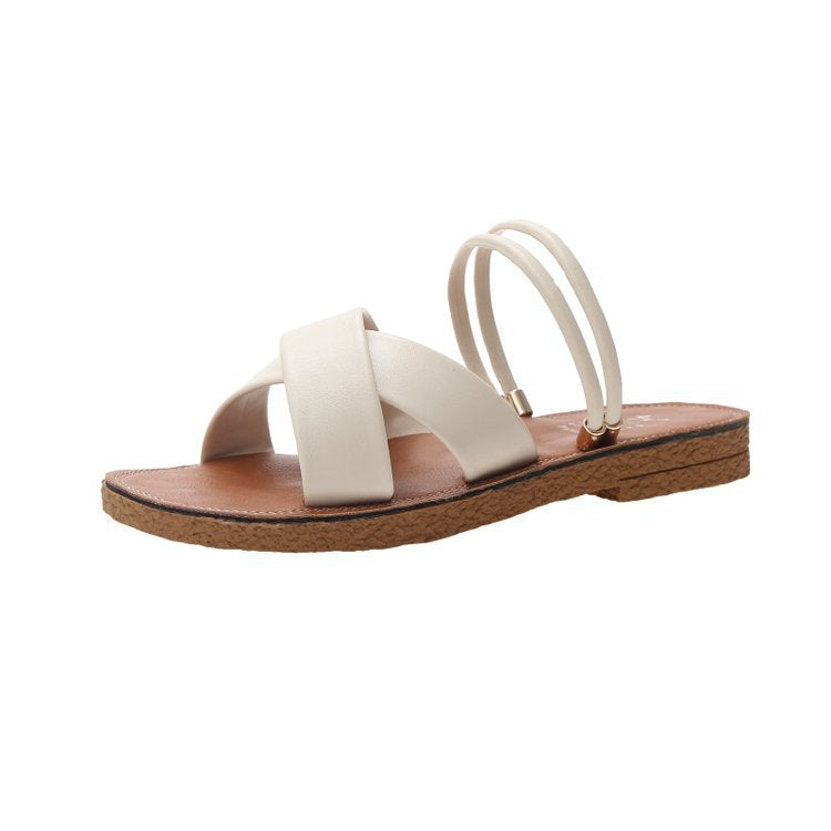 Ladies' flat sandals with crossed padded straps, triple elastic heel strap, and ergonomic cork sole Mune Fashion
