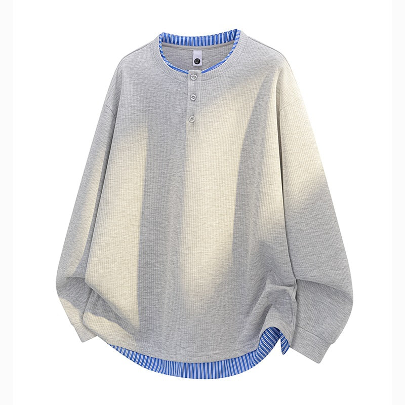 Unisex Oversize Henley-Longsleeve Shirt with Ribbed Structure and Layer Insert Mune Fashion