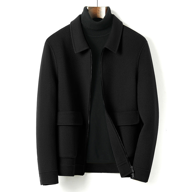 Men's wool blend transitional jacket with stand collar, zipper and flap pockets Mune Fashion
