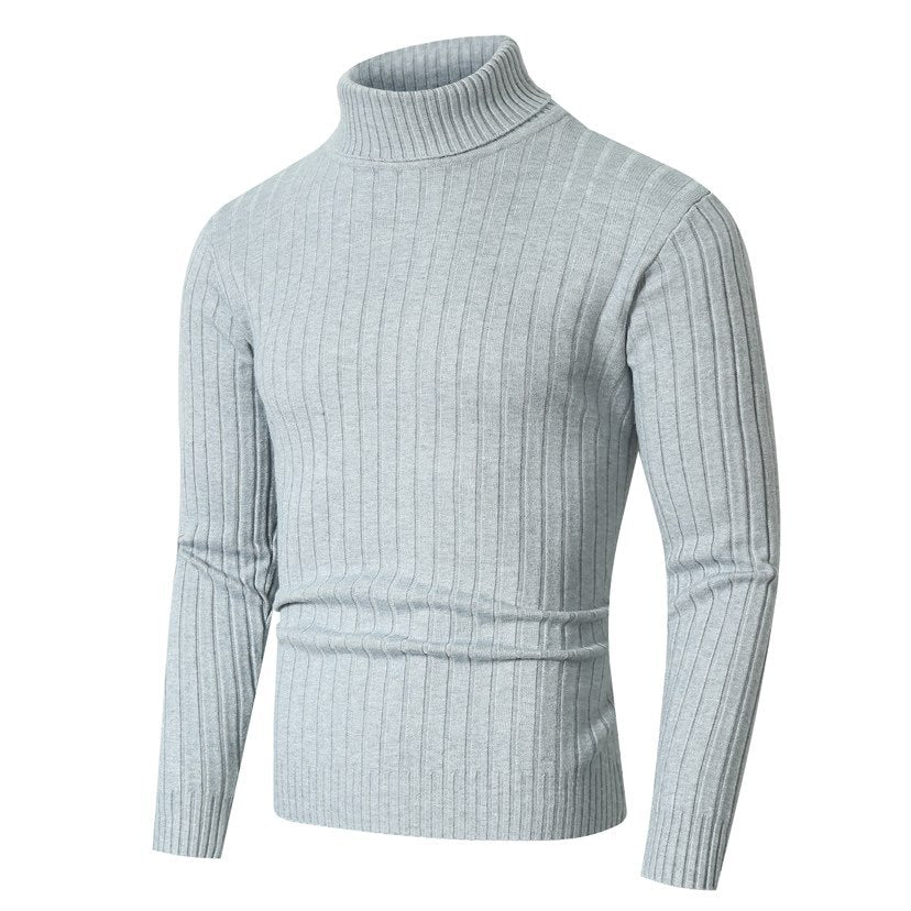 Men's Figure-Hugging Ribbed Knit Turtleneck Sweater with Stretch Fine Knit Mune Fashion