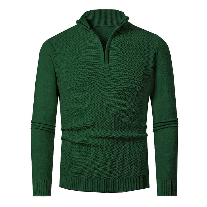 Men's fine-knit half-zip sweater with structured wave pattern and standing collar Mune Fashion
