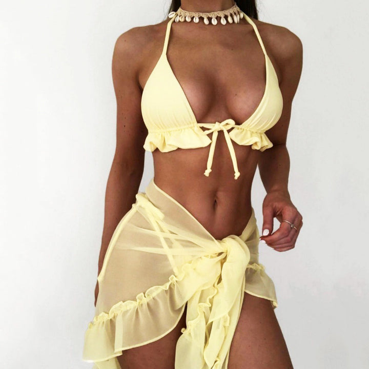 Women's bikini set with ruffled top and transparent wrap skirt Mune Fashion