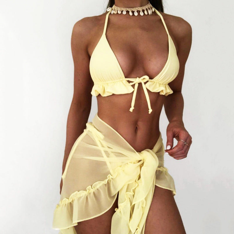 Women's bikini set with ruffled top and transparent wrap skirt Mune Fashion