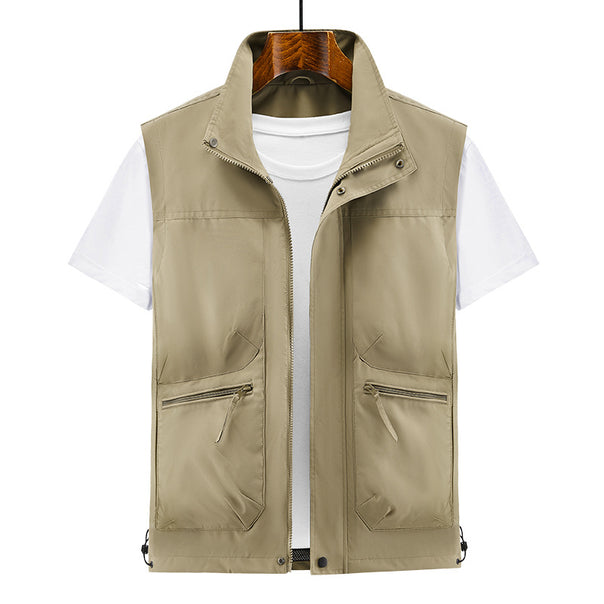 Men's Lightweight Utility Vest with Stand-Up Collar, Zipper Pockets & Adjustable Hem Mune Fashion
