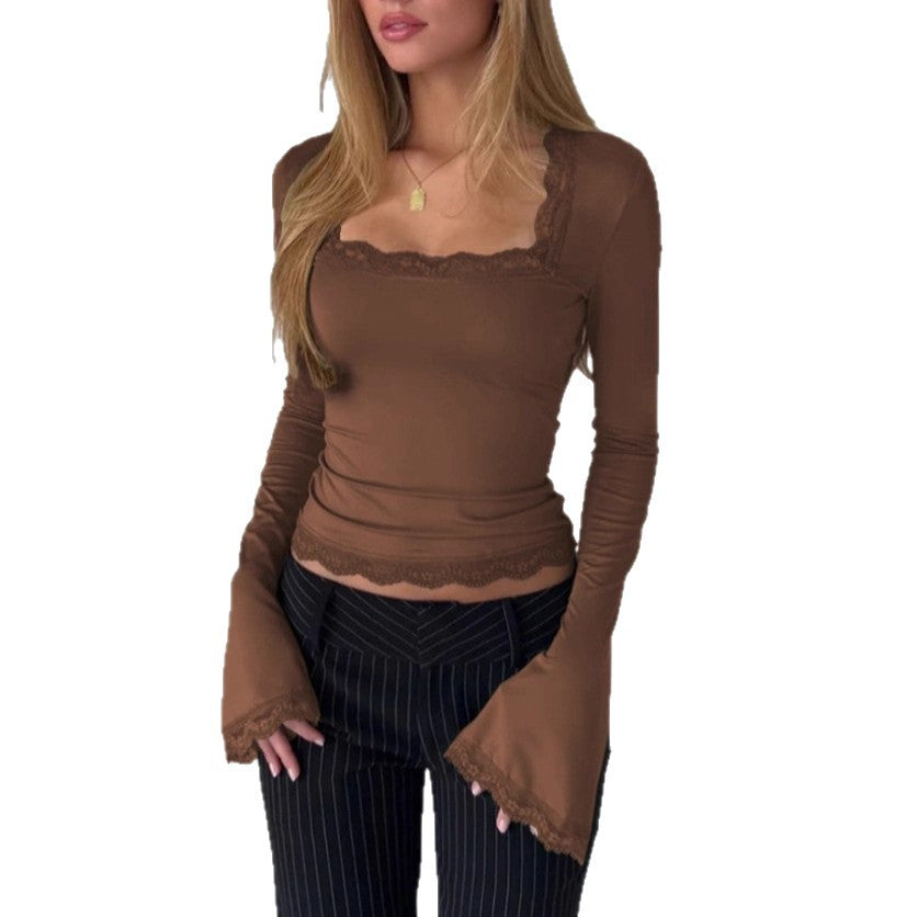 Ladies Elegant Long Sleeve Top with Lace Detail Mune Fashion