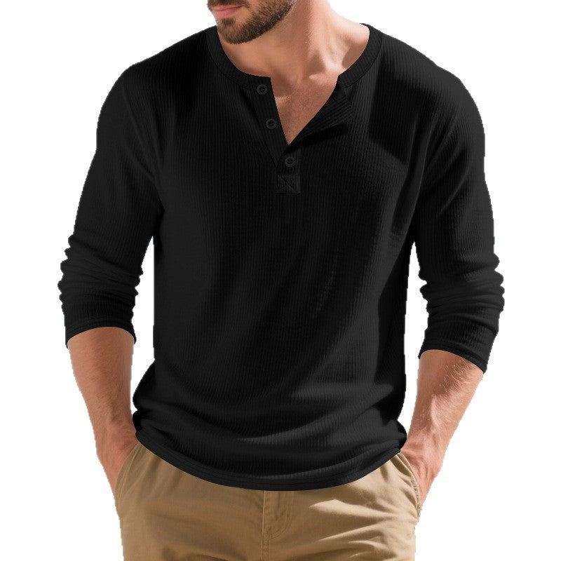 Men's structured Henley long sleeve shirt made of waffle knit with button placket Mune Fashion