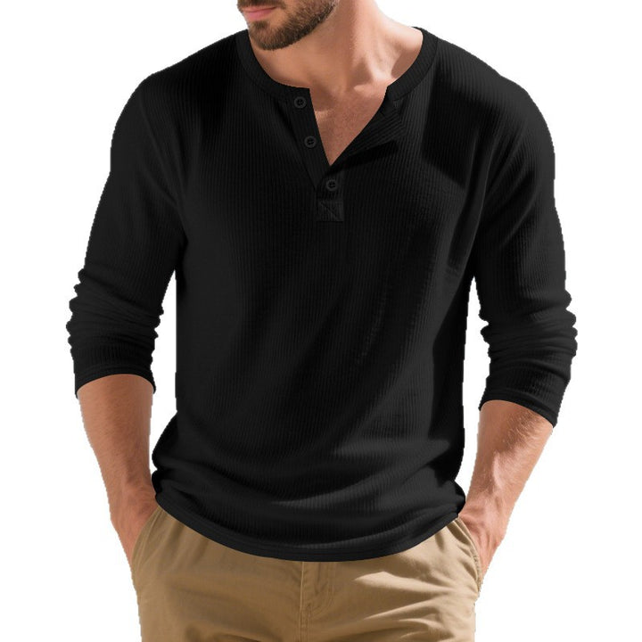 Men's structured Henley long sleeve shirt made of waffle knit with button placket Mune Fashion