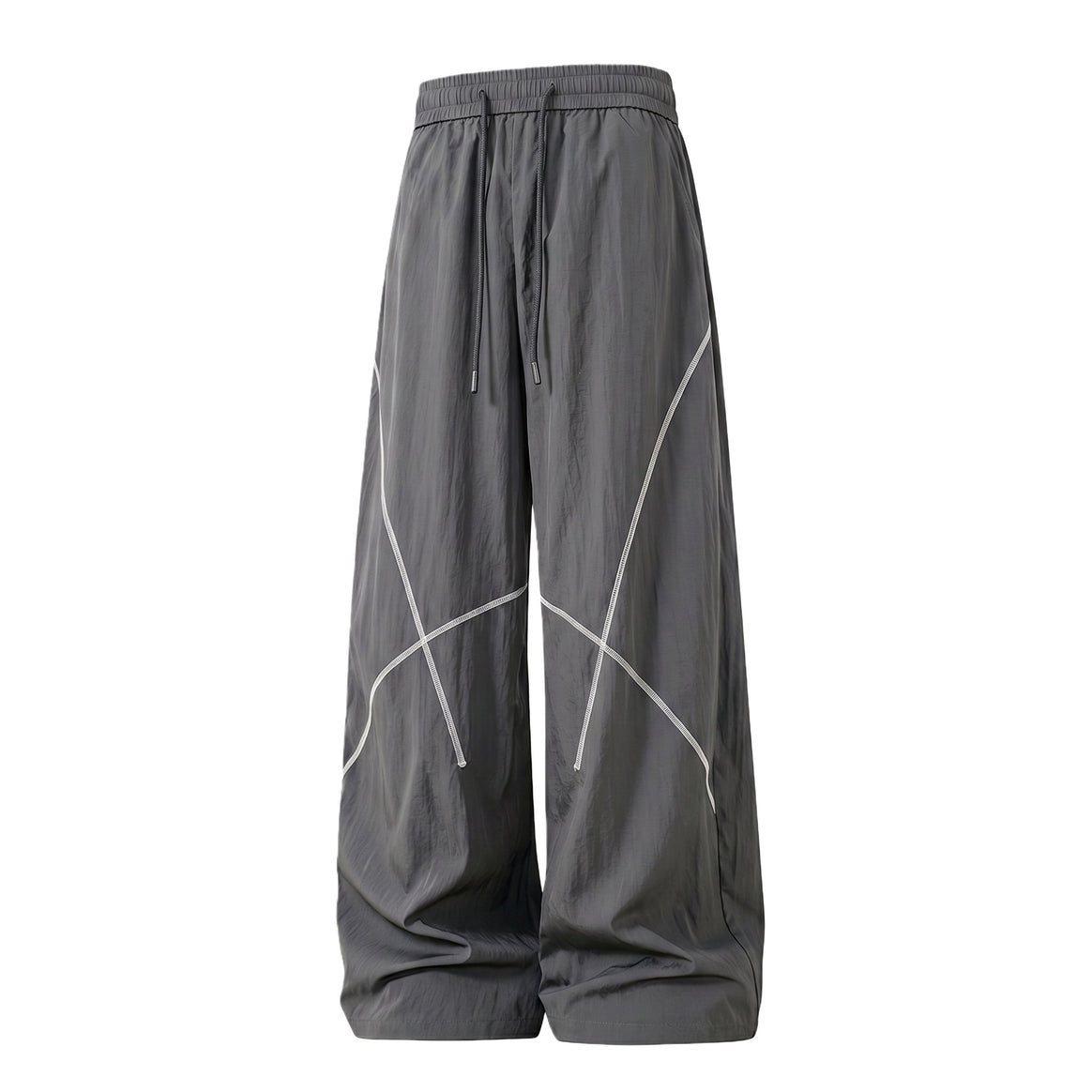 Men's Loose Functional Nylon Pants with Drawstring Waist, Reflective Seam Details & Casual Baggy Silhouette Mune Fashion